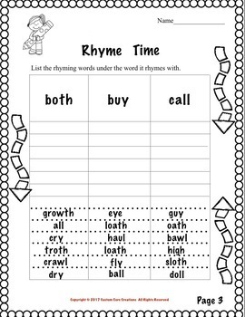 2nd grade sight words rhyming activity by custom core creations tpt