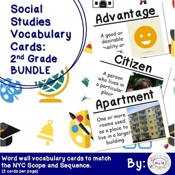 Preview of 2nd Grade Social Studies Vocabulary Cards: All Year BUNDLE (Large)