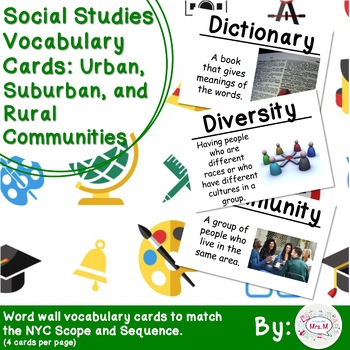 Preview of 2nd Grade Social Studies Vocab Cards: Urban, Suburban, and Rural Communities