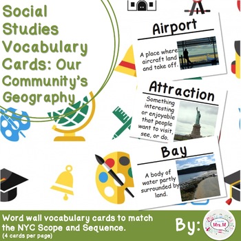 Preview of 2nd Grade Social Studies Vocabulary Cards: Our Community's Geography