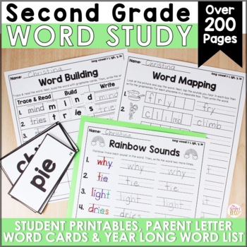 Preview of 2nd Grade Word Study List, Printables, Word Cards - editable Yearlong Spelling
