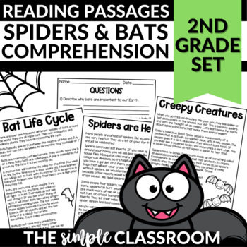 Preview of 2nd Grade Spiders and Bats Reading Comprehension Passages | Halloween Reading