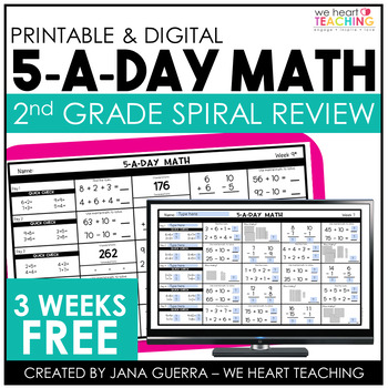 Preview of 2nd Grade Spiral Math Review | 3 Week FREE | Back to School Math