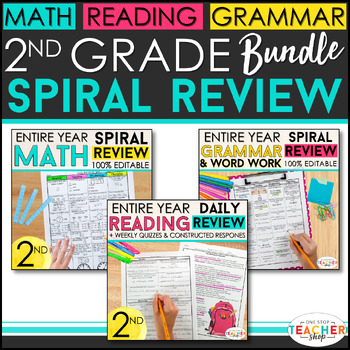 Preview of 2nd Grade Spiral Review MEGA BUNDLE | Reading, Math, & Grammar