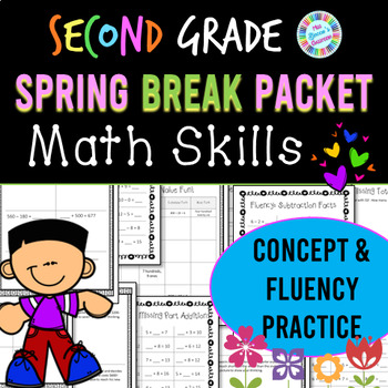 Preview of 2nd Grade Spring Break Math Packet | Spiral Review | No Prep | Sub Plans