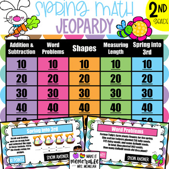 Preview of 2nd Grade Spring Math Jeopardy Review Game [EDITABLE]