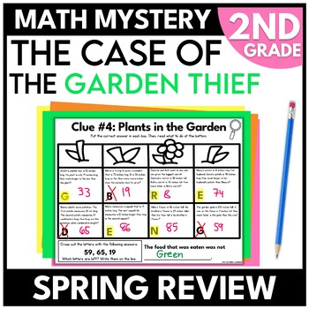 Preview of Spring Math Mystery 2nd Grade End of Year Math Review Garden Escape Room Game