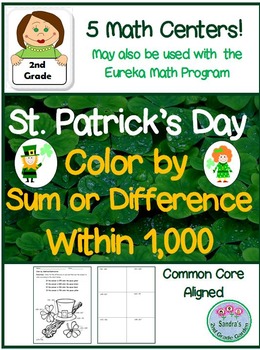 Preview of 2nd Grade St. Patrick's Day Color by Sum or Difference Within 1,000