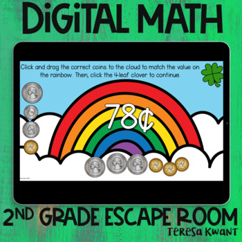 Preview of 2nd Grade St. Patrick's Day Digital Math Money Escape Room | Distance Learning
