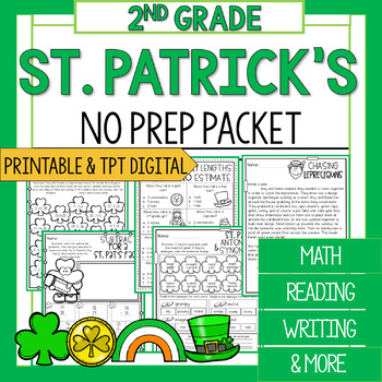 Preview of 2nd Grade St. Patrick's Day Math and Reading Worksheets | St. Patrick's Packet