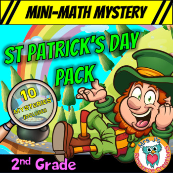 Preview of 2nd Grade St Patrick's Day Mini Math Mysteries - Math Review Activities