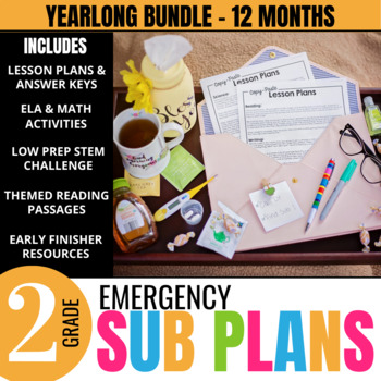 Preview of Yearlong 2nd Grade Emergency Sub Plans: No Prep Substitute Lessons & Activities