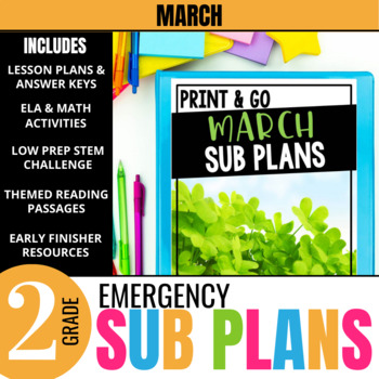 Preview of 2nd Grade Sub Plans: March Emergency Substitute Plans & Activities