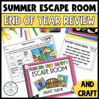 Preview of 2nd Grade Summer Escape Room End of Year Review Activities and Sun Safety Craft