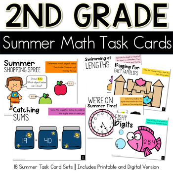 Preview of 2nd Grade Summer Math Centers CCSS Task Cards for Math Centers and Activities