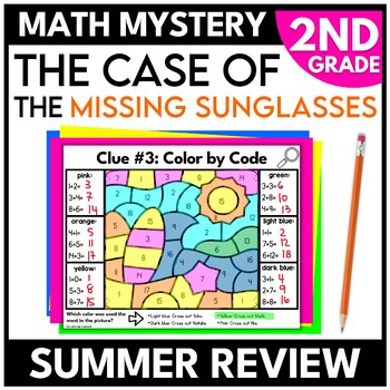 Preview of 2nd Grade Math Mystery Summer Review Beach Day End of Year Escape Room Game