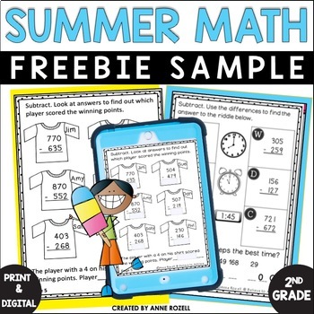 Preview of 2nd Grade Math Summer Review FREE Sample