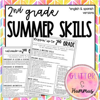 Preview of 2nd Grade Summer Skills Checklist/Parent Letter English and Spanish versions