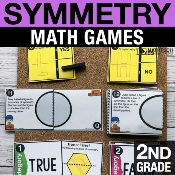 Preview of 2nd Grade Math Centers Lines of Symmetry FL BEST Review Math Games, Task Cards