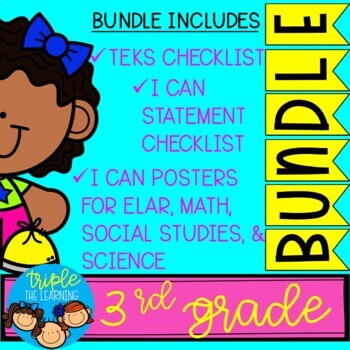 Preview of 3rd Grade TEKS Checklist & I Can Posters BUNDLE