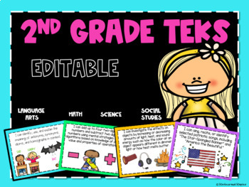 2nd Grade TEKS EDITABLE posters-All Objectives by stickers and staples