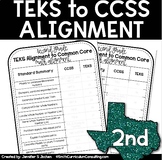 2nd Grade TEKS to CCSS Math Standards Crosswalk Alignment 