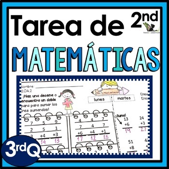 Preview of 2nd Grade Weekly Math Homework in Spanish Tarea de Matemáticas 3rd Q