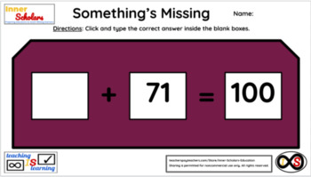 Preview of 2nd Grade Technology Activities - Lesson 13: Missing Variables Within 100