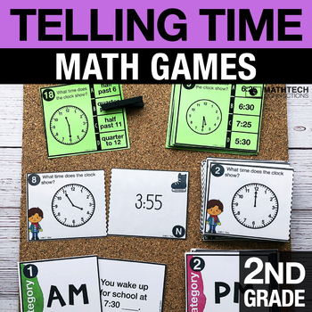 Preview of 2nd Grade Math Centers Telling Time, AM & PM Games, Sort, Task Cards 2.MD.7