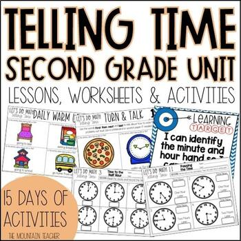 Preview of Telling Time Worksheets 2nd Grade Math Unit for Time to 5 Minutes & Elapsed Time