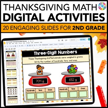 Preview of 2nd Grade Thanksgiving Math Activities - November Math Review Slides