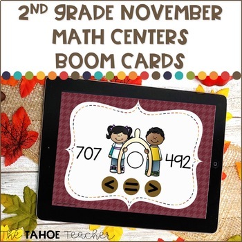 Preview of 2nd Grade November Math Boom Cards | Digital Math Centers