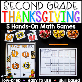 Preview of 2nd Grade Thanksgiving Math Center Games and Activities