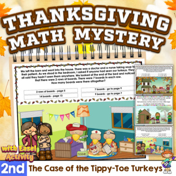 Preview of 2nd Grade Thanksgiving Math Mystery - Math Word Problems 