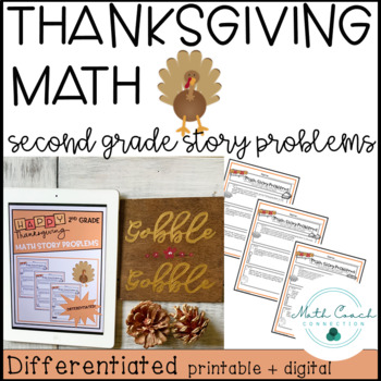 Preview of 2nd Grade Thanksgiving Math Story Problems | Second Grade Math Word Problems
