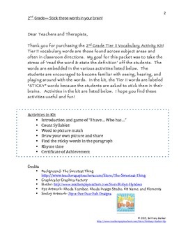 2nd grade tier 2 vocabulary kit by bbs slp teachers pay teachers