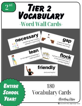Preview of 2nd Grade Tier 2 Vocabulary Word Wall Cards, B&W Border