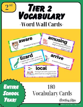 Preview of 2nd Grade Tier 2 Vocabulary Word Wall Cards, Colored Border
