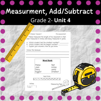 Preview of 2nd Grade Unit 4 Assessments- Measurement, Add/Subtract (Modified)