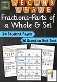 2nd Grade Unit & Test Fractions Parts of Whole & Parts of a Set (TEKS,STAAR)*ZIP