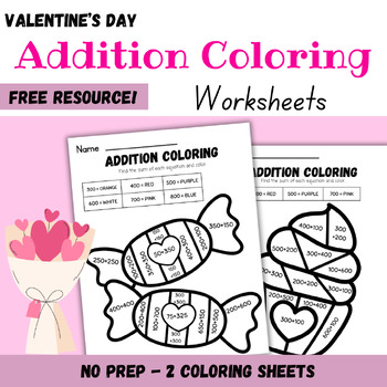 Preview of 2nd Grade Valentine's Day 3 Digit Addition Coloring