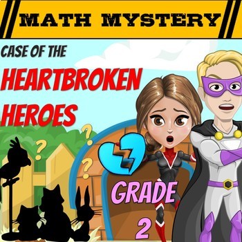 Preview of 2nd Grade Valentine's Day Math Mystery  Math Worksheets Printable & Digital