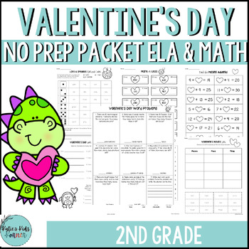 Preview of 2nd Grade Valentine's Day Packet Math and ELA NO PREP