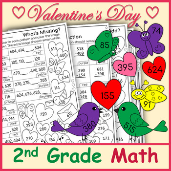Preview of 2nd Grade Valentines Day Math | Color by Number