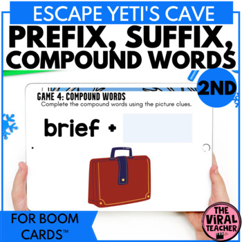 Preview of Root Words Prefixes and Suffixes Winter Escape Room Activity Boom Cards™