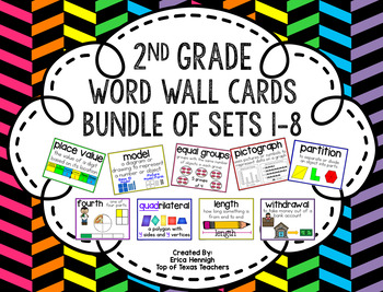 Preview of 2nd Grade Vocabulary Word Wall Cards BUNDLE of Sets 1-8