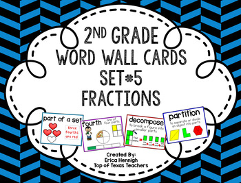 Preview of 2nd Grade Vocabulary Word Wall Cards Set 5: Fractions TEKS