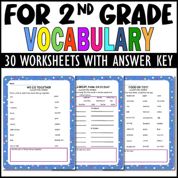 Preview of 2nd Grade Vocabulary Word Work: Back to School Activity Worksheets (with answer)
