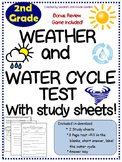 2nd Grade Weather / Water Cycle Test With Study Sheets. Bo