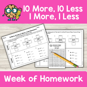 Preview of 2nd Grade Weekly Math Homework | 10 More 10 Less 1 More 1 Less Number Sense